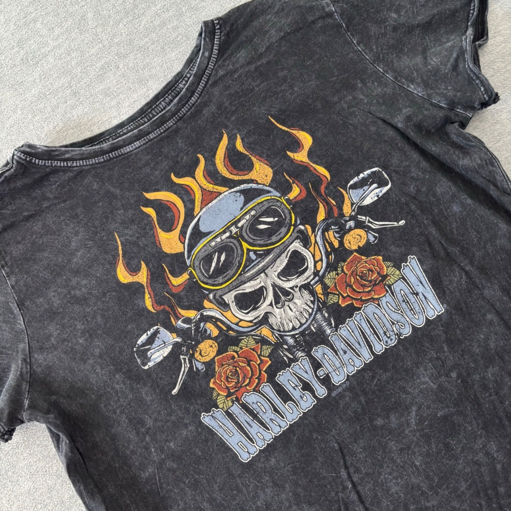 Harley-Davidson Womens Stinger Medina OH Skull Mineral Wash Graphic T-Shirt L